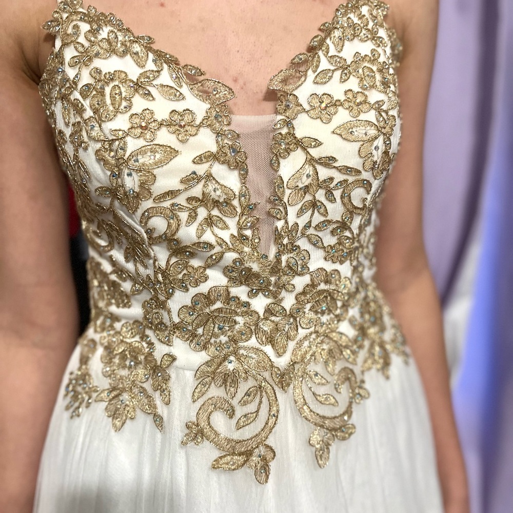 TLC Say Yes to the Prom gold & white dress